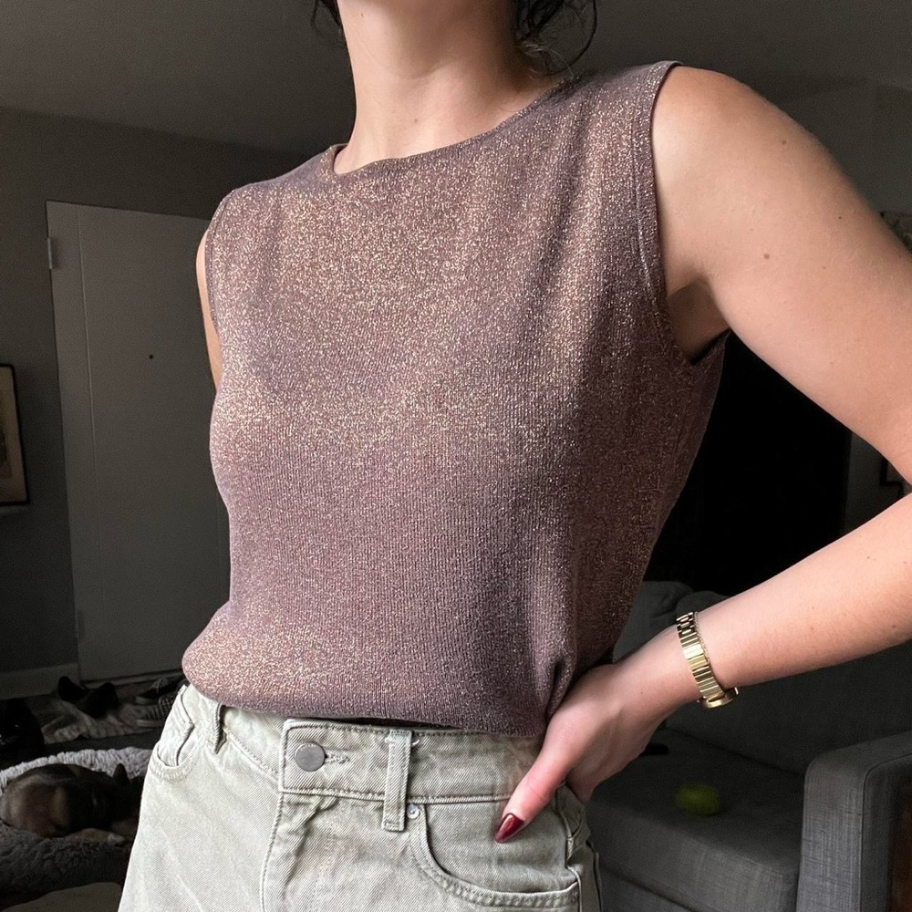 Vintage Glitter Brown Sleeveless Top